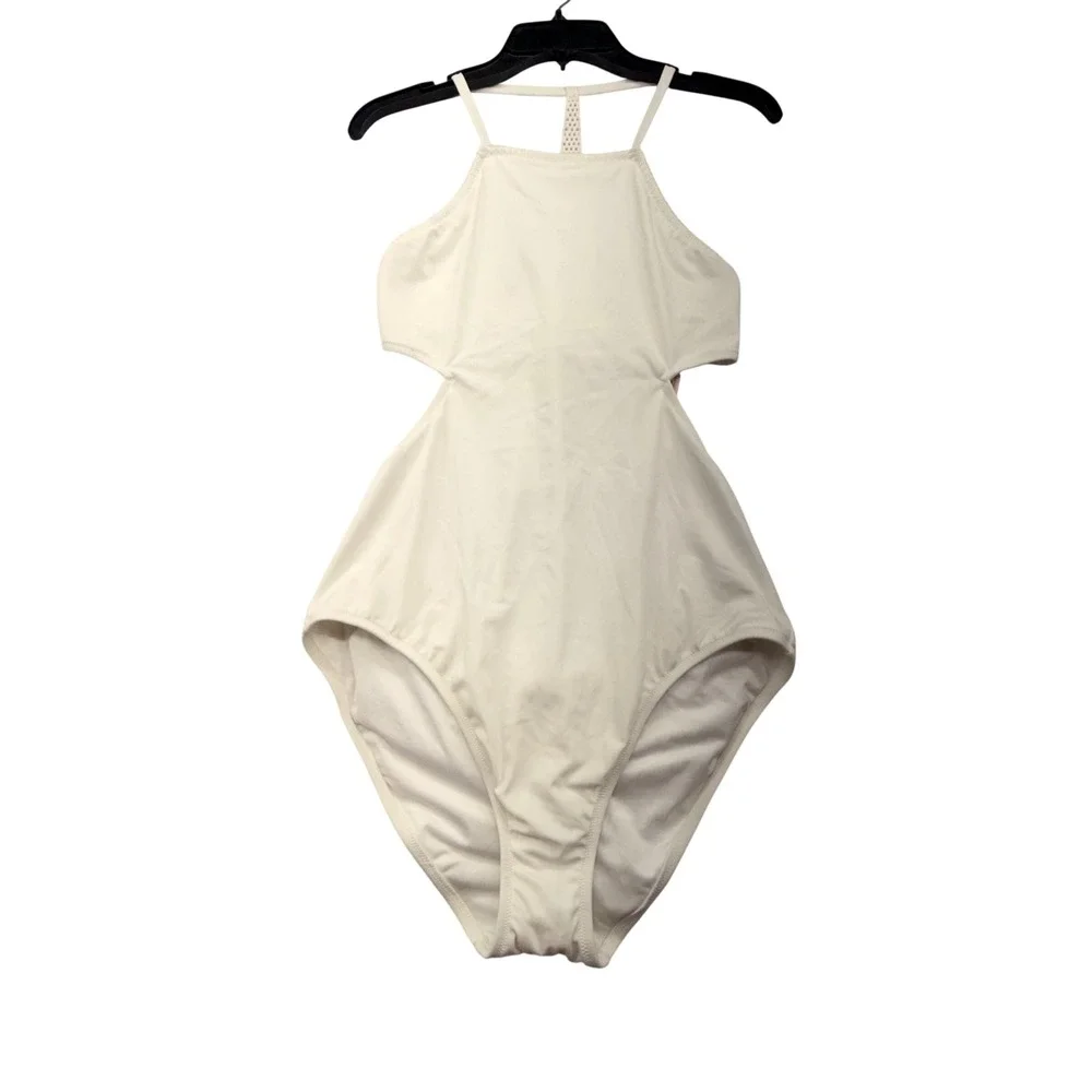 Victorias Secret High Neck Cutout One Piece Swimsuit White XL Crochet Back NEW